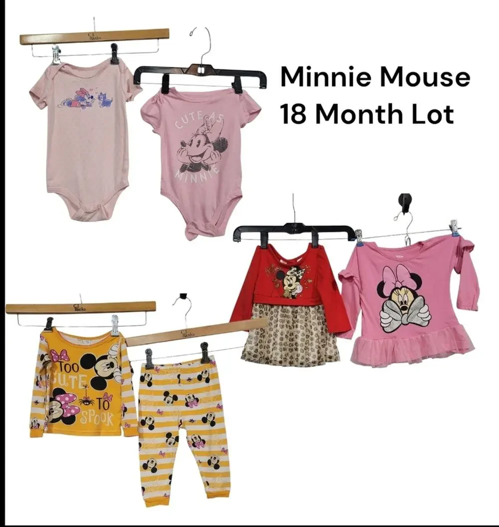 Disney Minnie Mouse SZ 18M LOT- 2 One Pieces, 2 Dress, 1 Top, Halloween PJS